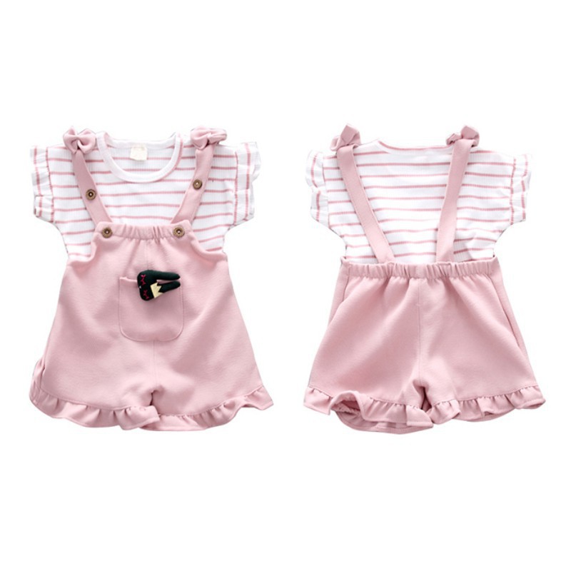 Set áo thun tay ngắn &amp; quần short yếm cho bé gái