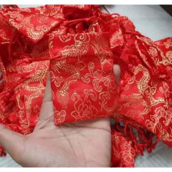 Combo 100 túi gấm đỏ phong thủy may mắn, đựng đồ phong thủy, trang sức, Nhiều Size.