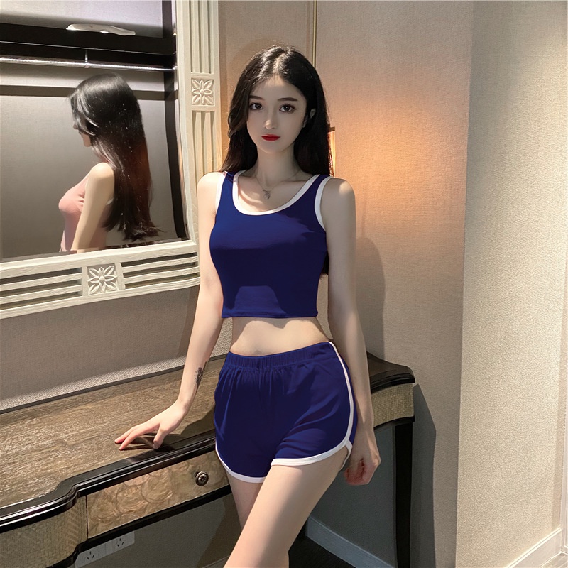 Bộ Đồ Thể Thao Áo Sát Nách Phối Quần Short Kiểu Hàn Quốc Thời Trang Mùa Hè Cho Nữ