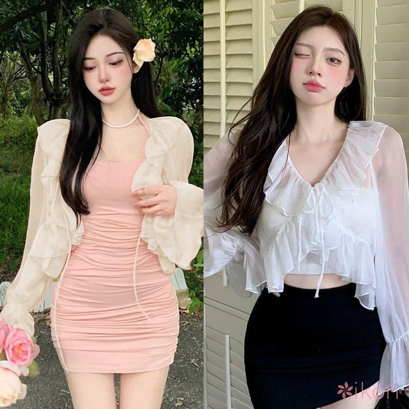 Áo Khoác Cardigan Chất Chiffon Thiết Kế Cột Dây Nữ Tính