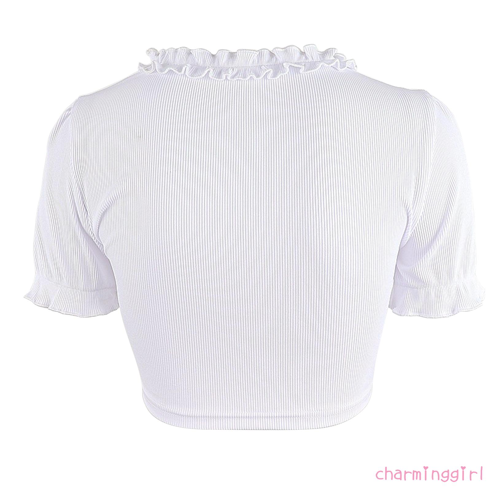Áo thun croptop tay ngắn cổ chữ V sâu gợi cảm cột dây phía trước màu trơn dành cho bạn nữ | BigBuy360 - bigbuy360.vn