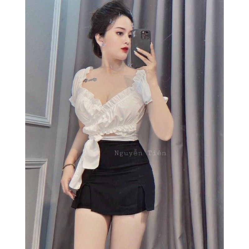 Quần giả váy phối nút bọc siêu xinh