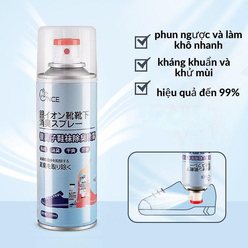 Xịt Khử Mùi Hôi, Khử Khuẩn Giày Dép, Làm Thơm Tủ Giày Công Nghệ Nano Bạc