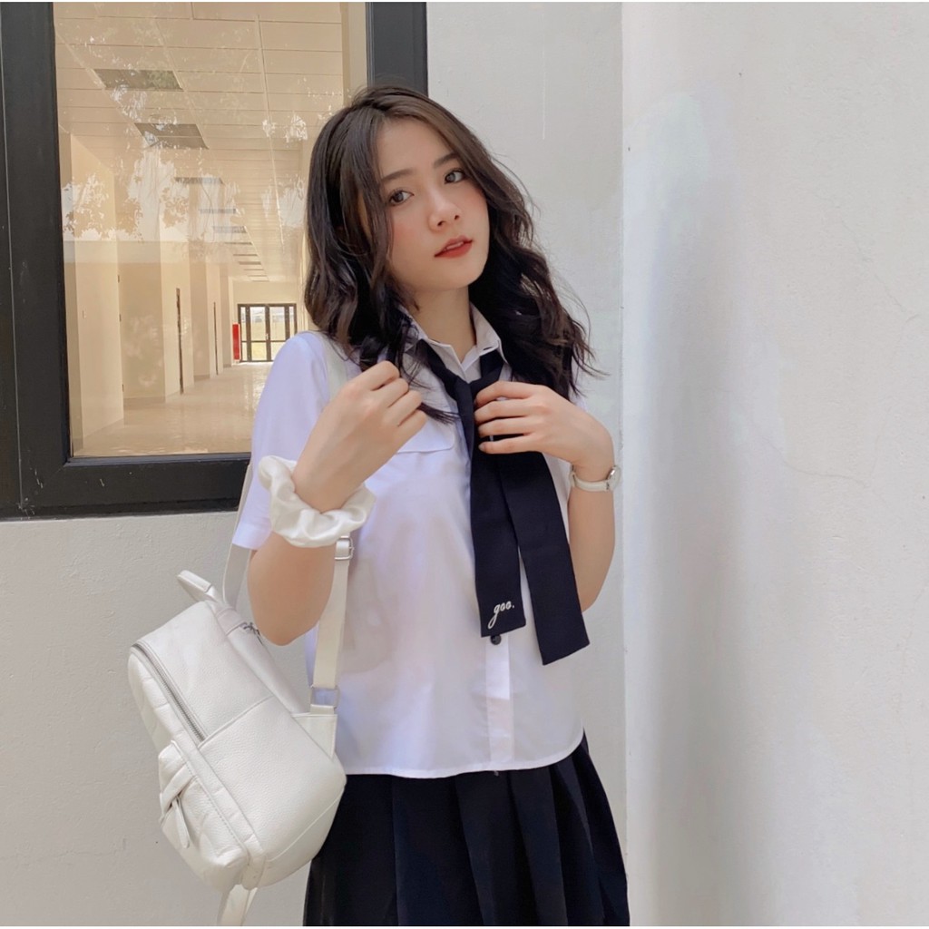 Áo sơ mi cộc tay vải thô ướt Goo Studio không nhăn thoáng mát