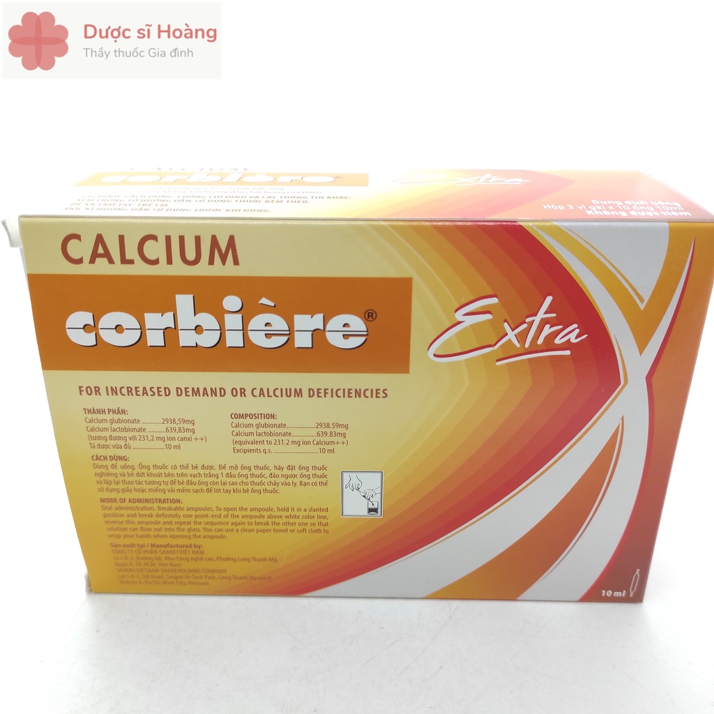 Calcium Corbiere EXTRA Mẫu Mới - Ống Uống Bổ Sung Canxi- Hộp 30 ống 10ml