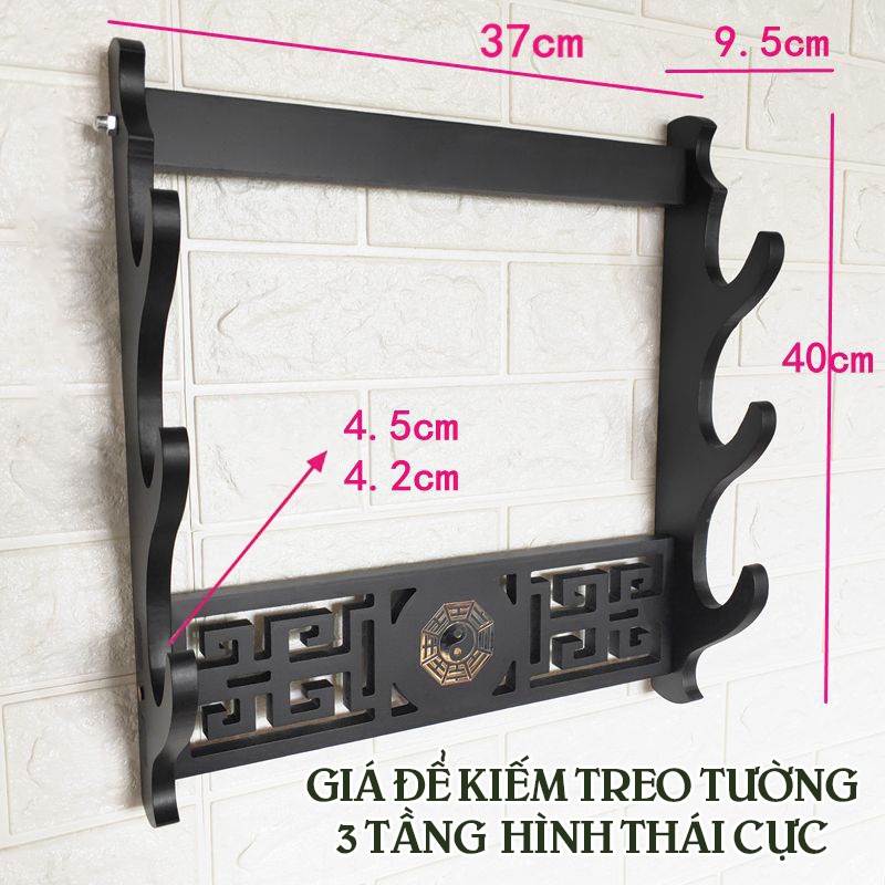 Giá Đỡ Giá Treo Giá Để Kiếm Treo Tường Màu Đen 1 Tầng Hình Thái Cực Mạ Vàng Loại Cao Cấp