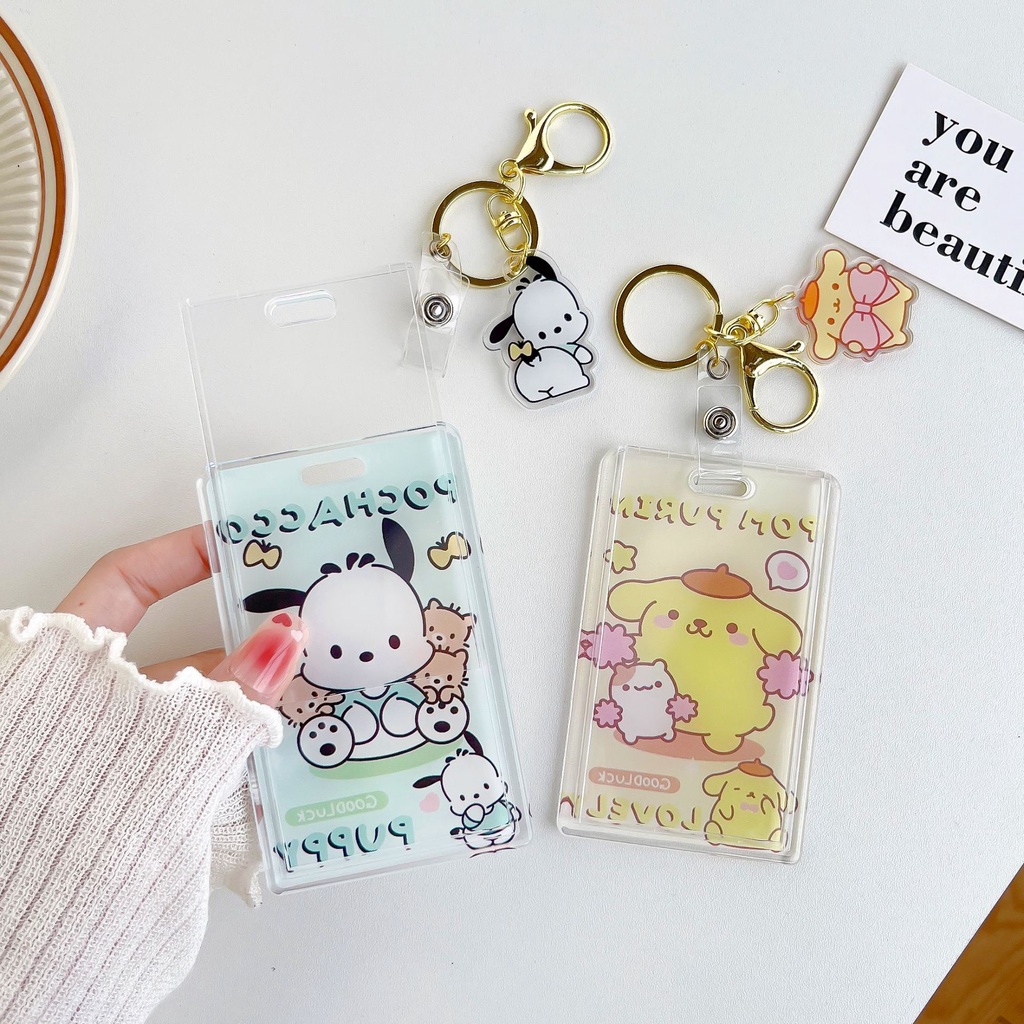 SANRIO Bao Da Điện Thoại Cứng Trong Suốt Kèm Móc Khóa Và Ngăn Đựng Thẻ ID