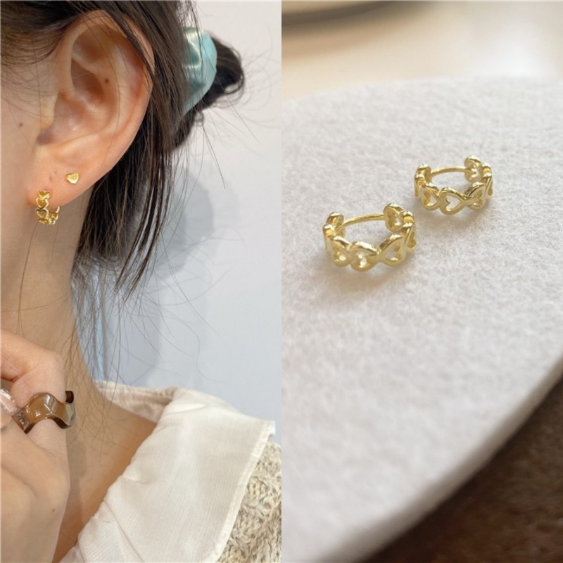 Bông Tai Mạ Bạc 925 Kiểu Dây Xích Hình Trái Tim Màu Trơn Cá Tính Cho Nữ