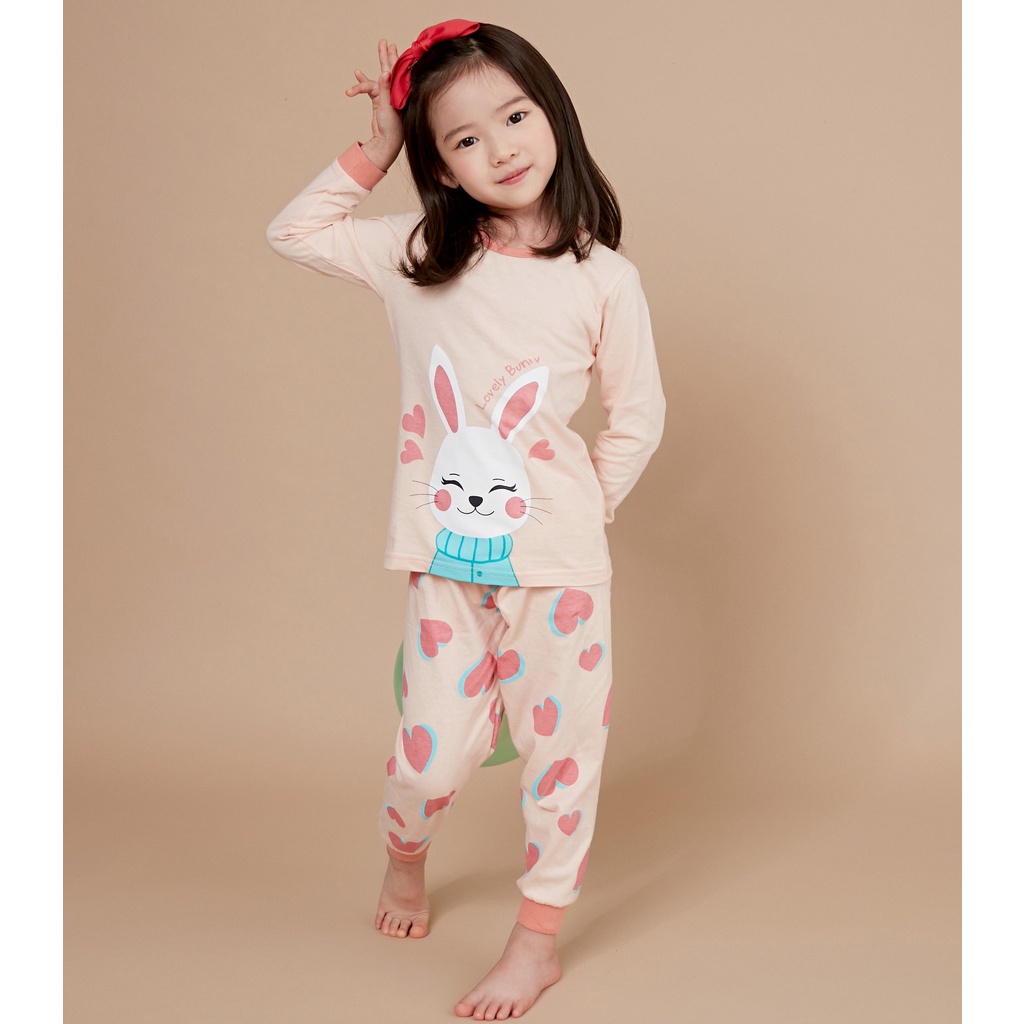 Bộ pijama dài tay bé gái Lovely Bunny 100% Cotton – Olomimi Hàn Quốc