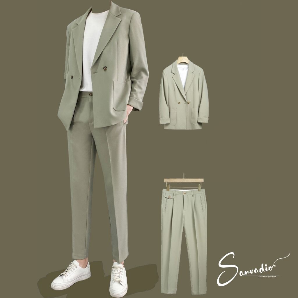 Set áo blazer nam và quần âu nam SANVADIO form dáng BASIC dễ phối đồ áo khoác nam dài tay 2 lớp thời trang cao cấp AD016