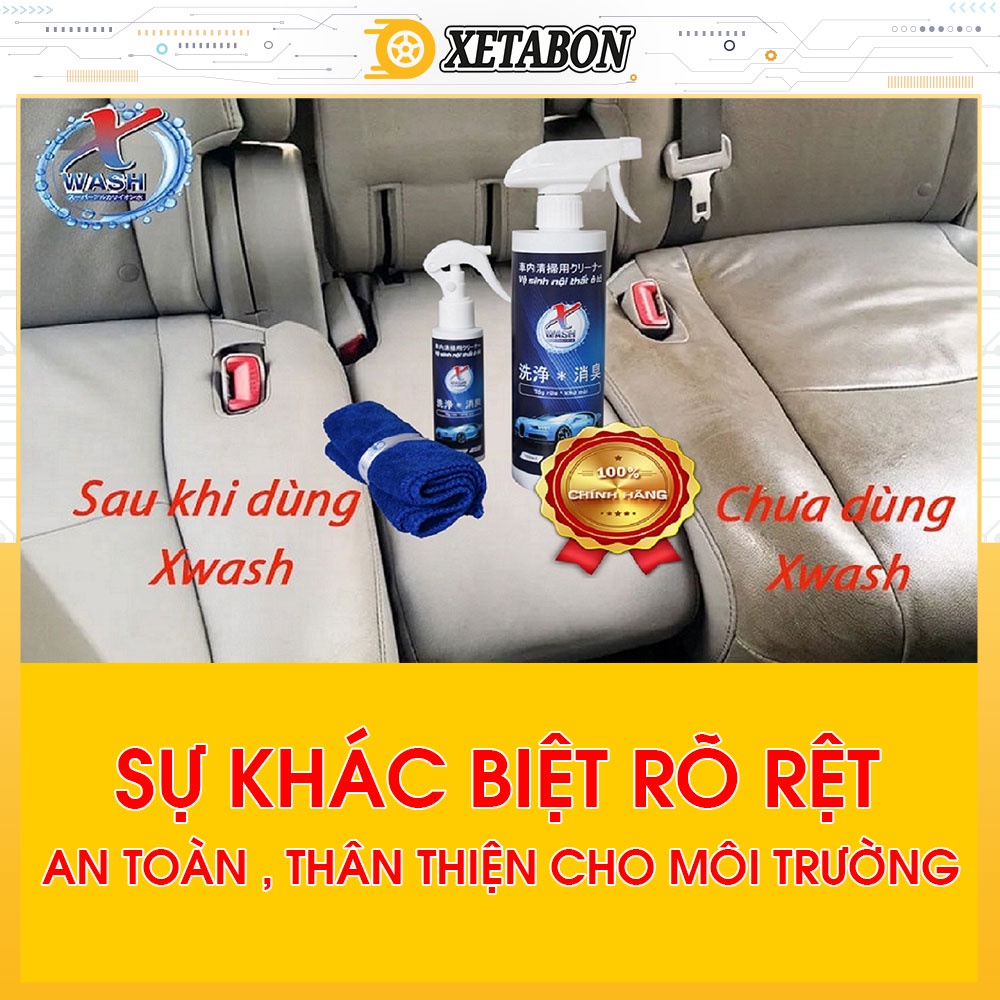 XETABON phân phối CHÍNH HÃNG XWash - Nước tẩy rửa, khử mùi nội thất ô tô KHÔNG HÓA CHẤT tặng kèm khăn lông cừu cao cấp