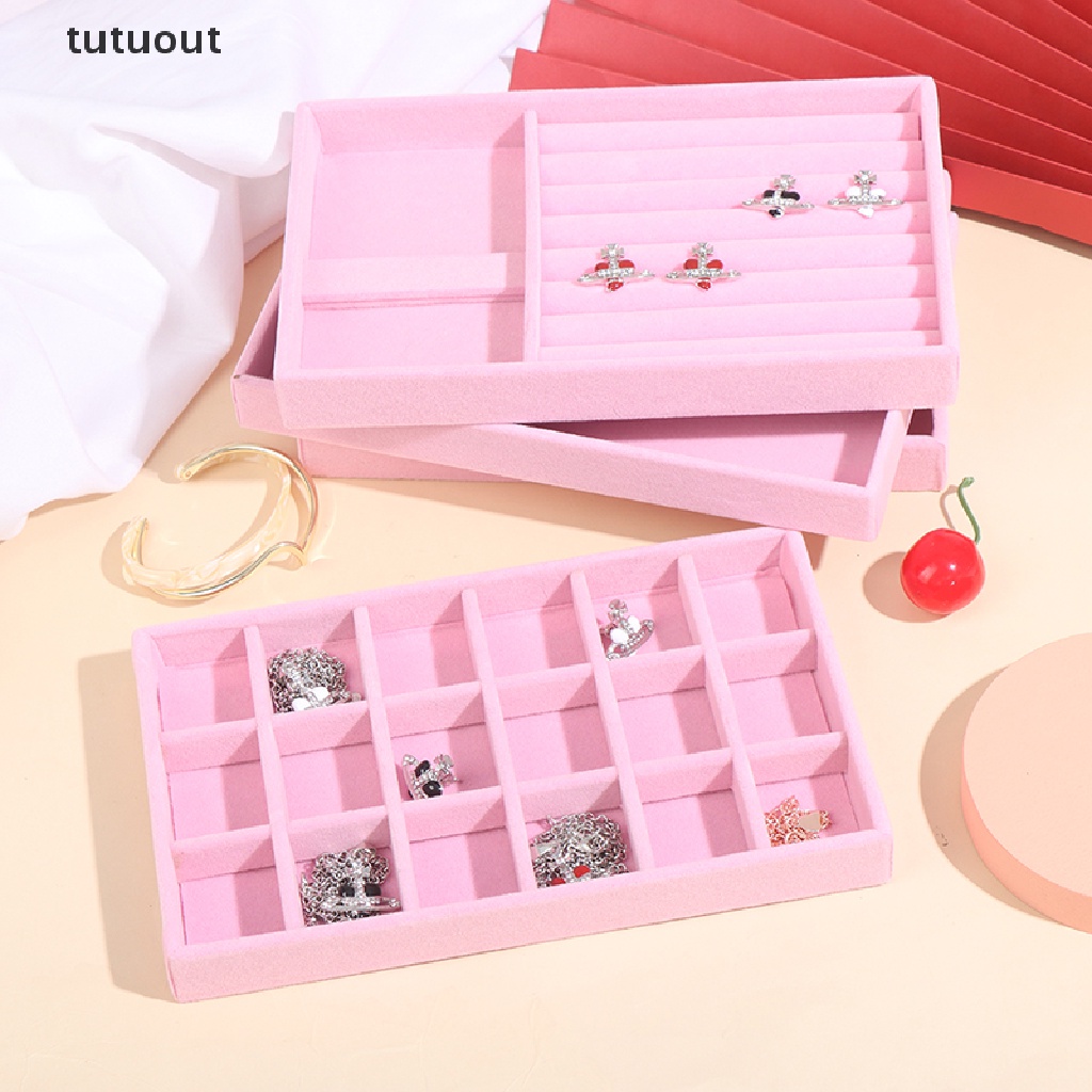 Khay Trưng Bày Trang Sức Bằng Nhung Màu Hồng Có Thể Xếp Chồng Lên Nhau