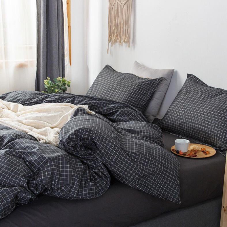 Bộ chăn ga gối đệm cotton poly caro đen nhập khẩu bộ 4 món Chăn, ga , 2 vỏ gối | BigBuy360 - bigbuy360.vn