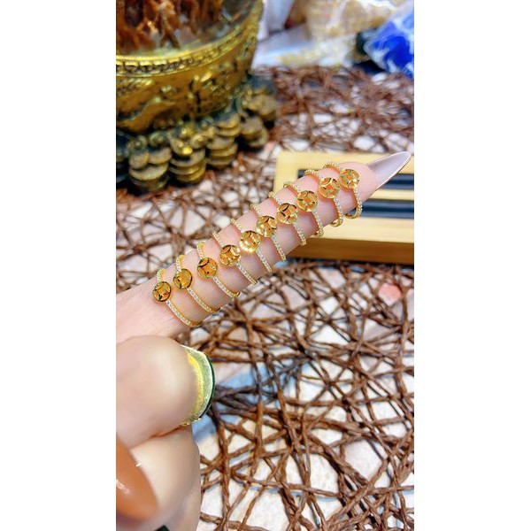 nhẫn kim tiền đính đá 10k có hóa đơn đầy đủ cam kết không bay màu không hoen rỉ