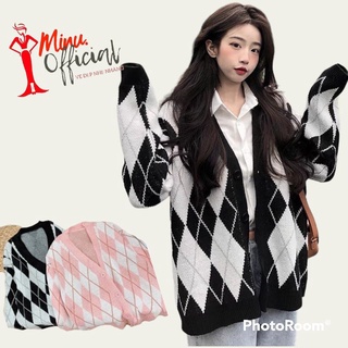Áo khoác Cadigan lông thỏ dáng rộng hoạ tiết kim cương, áo khoác len phong cách Hàn Quốc - Minu L04