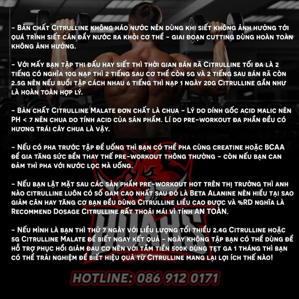 CITRULLINE BƠM MÁU, TĂNG SỨC MẠNH CƠ BẮP TRƯỚC KHI TẬP CỦA HÃNG OSTROVIT