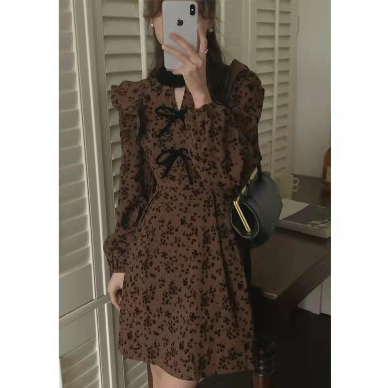 Đầm Perty in hoa phối bèo thời trang vintage xinh xắn cho nữ