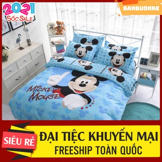 Set 4 Món Vỏ Chăn Ga Gối POLY MICKY XANH
