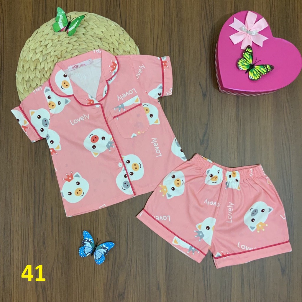 SIZE 1-8 (11-32KG) ĐỒ BỘ PIZAMA BÉ GÁI ÁO TAY NGẮN QUẦN ĐÙI VẢI KATE LỤA