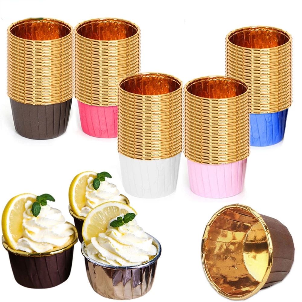 Set 50 Khuôn Giấy Nhôm Làm Bánh Cupcake Tiện Lợi