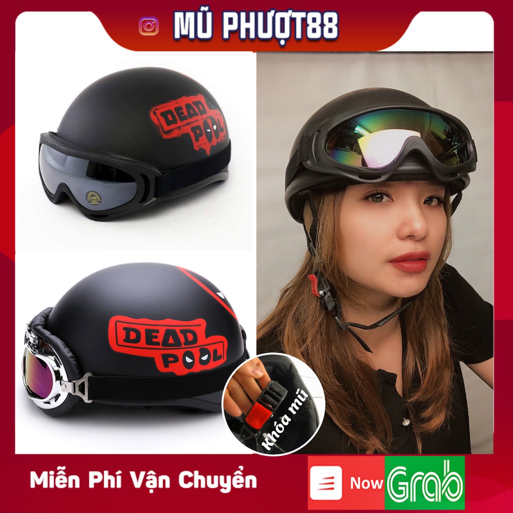 Mũ bảo hiểm nửa đầu 1/2 - Mũ phượt 1/2 nhiều tem lựa chọn kèm kính - ảnh thật