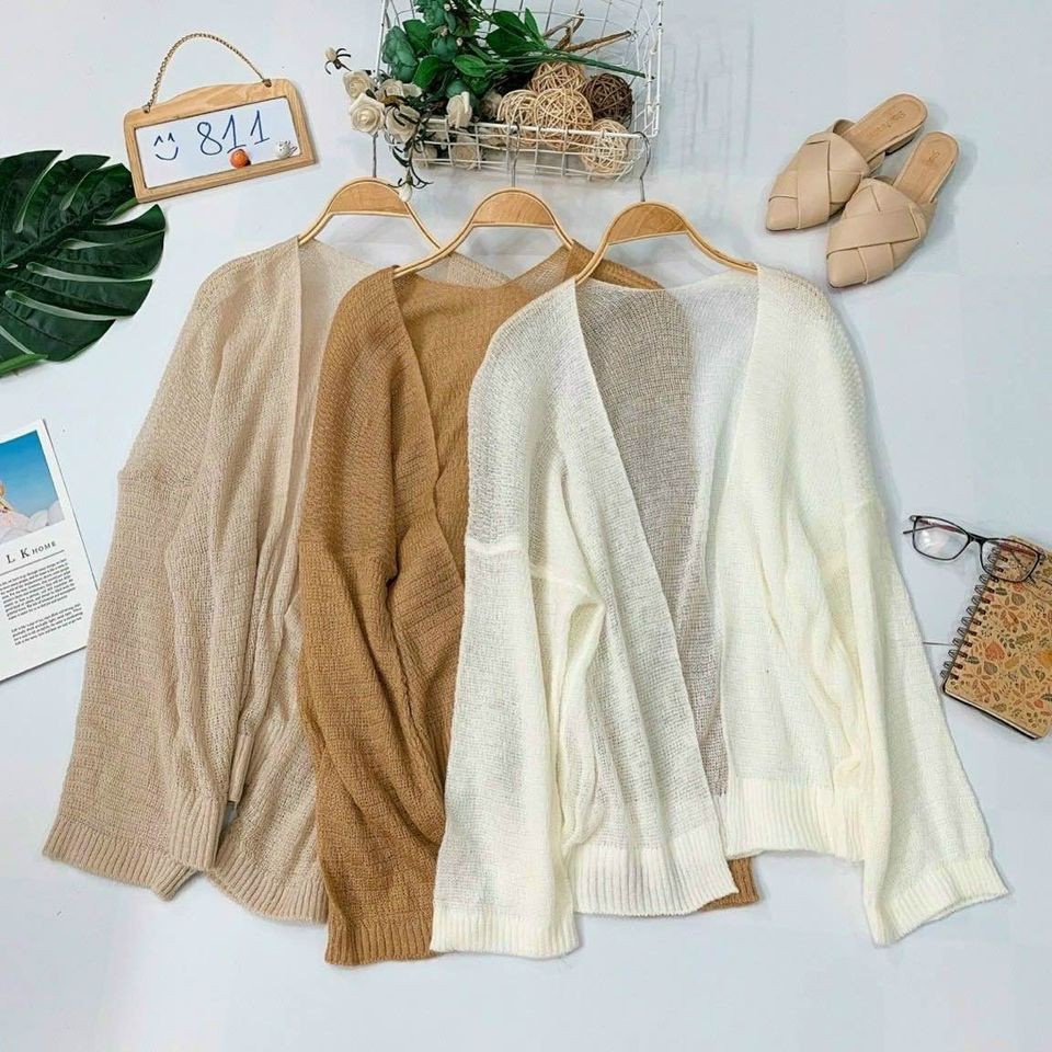 Áo khoác len nữ /Áo cadigan len mỏng khoác ngoài from rộng phối kiểu phong cách hàn quốc alohashop91
