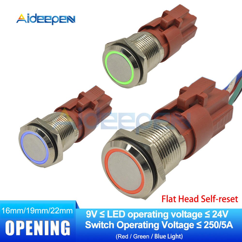 Công Tắc Nhấn Tự Động 16mm 19mm 22mm 250V 5A Cho Đèn LED Xe Hơi 9-24V