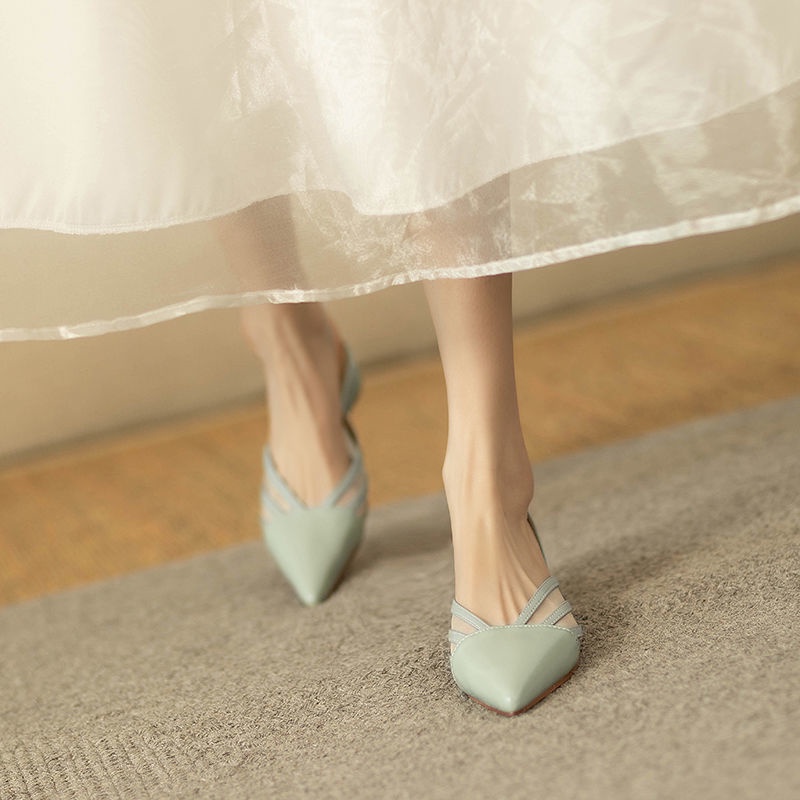 Giày Sandal Mũi Nhọn Gót Dày Thoải Mái Thời Trang Mùa Hè 2022 Mới Cho Nữ