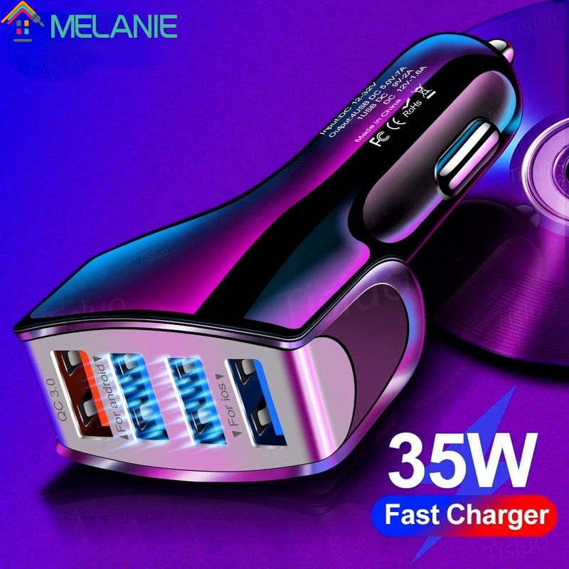 Tẩu Sạc Nhanh 4 Cổng Usb QC 3.0 Có Đèn LED Hiển Thị Cho iPhone Và Android