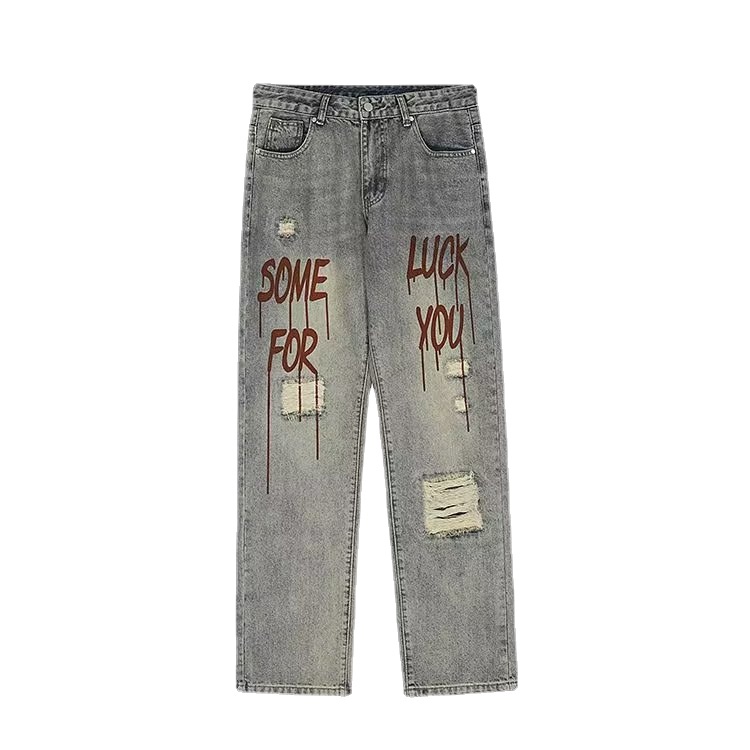 Quần jeans Dài Phối Vết Rách Cá Tính Cho Nam Size S-3XL