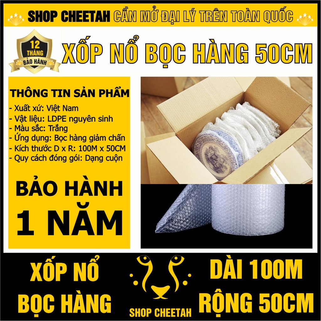 Xốp nổ bọc hàng – Dài 100M x Rộng 50CM – Màng xốp bóp nổ – Màng bong bóng khí – Màng giảm chấn – Xốp bóng khí – Xốp hơi