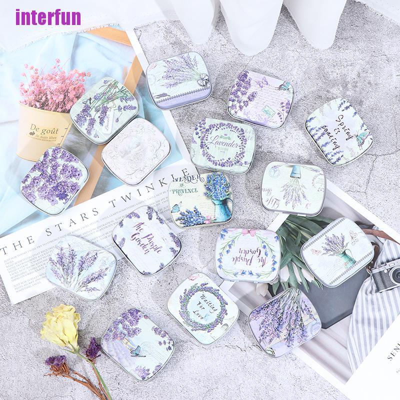 Hộp thiếc mini đựng kẹo trang sức họa tiết hoa oải hương xinh xắn