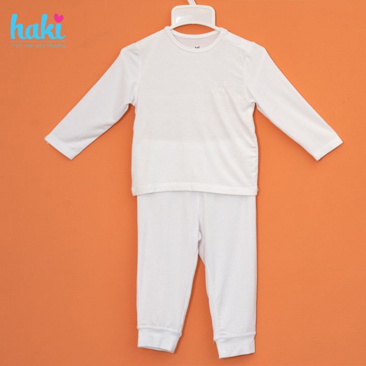 Bộ quần áo dài tay cài vai vải gỗ sồi cao cấp cho bé HAKI BM004
