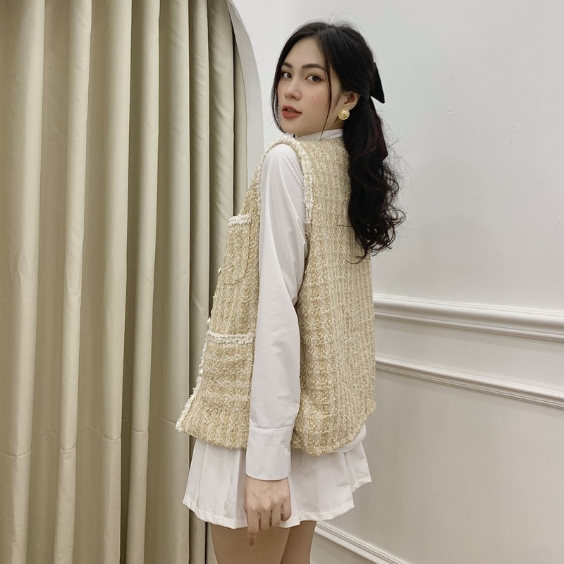 Áo khoác cộc tay cổ tròn dạ tweed - Audrey studio