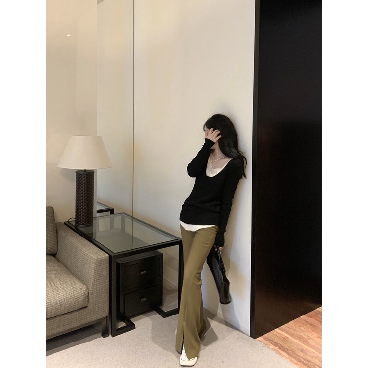 Áo sweater dệt kim cổ chữ V mềm mại thân thiện với da thời trang thu đông