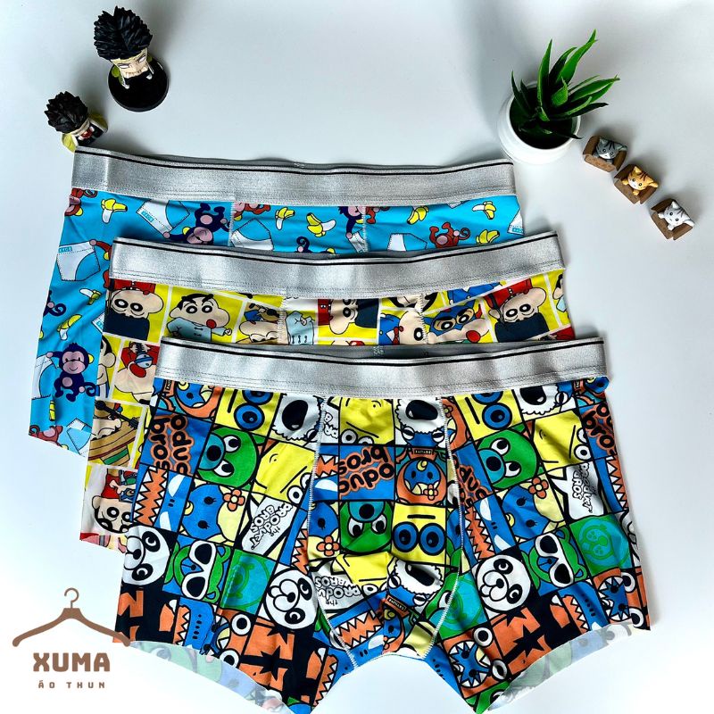 [ Ảnh tự chụp ] Combo 3 quần sịp quần lót nam hoạt hình thun lạnh siêu nhẹ co giãn khử mùi hiệu quả xuma