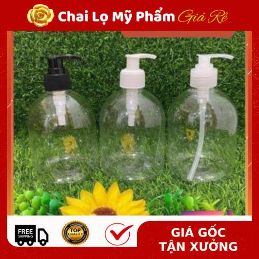 Chai Chiết Mĩ Phẩm ❤ RẺ VÔ ĐỊCH ❤ Chai nhựa pet vòi nhấn sữa tắm 500ml Trong béo lùn chiết mỹ phẩm , phụ kiện du lịch