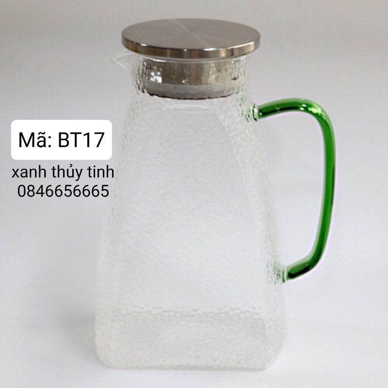 Bình thủy tinh sần quai xanh 1500ml (BT17)