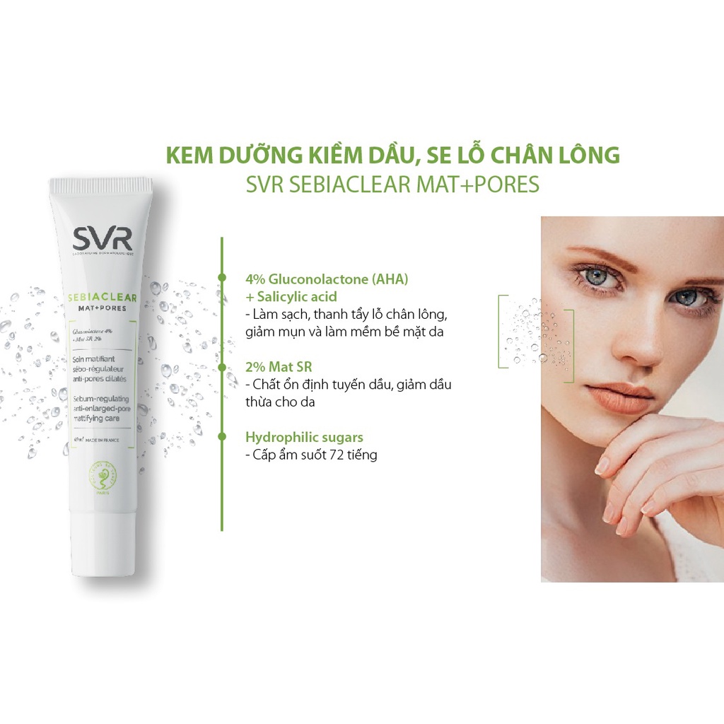 Kem dưỡng kiềm dầu, ngừa mụn SVR Sebiaclear Mat + Pores