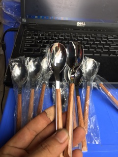 combo 5 thìa inox sin cán gỗ