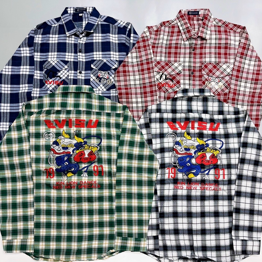 Áo Sơ Mi Caro EVISU BORNTORIDE Vải Caro Nỉ Siêu Dày Dặn Mềm Mịn Thời Trang Hot Trend