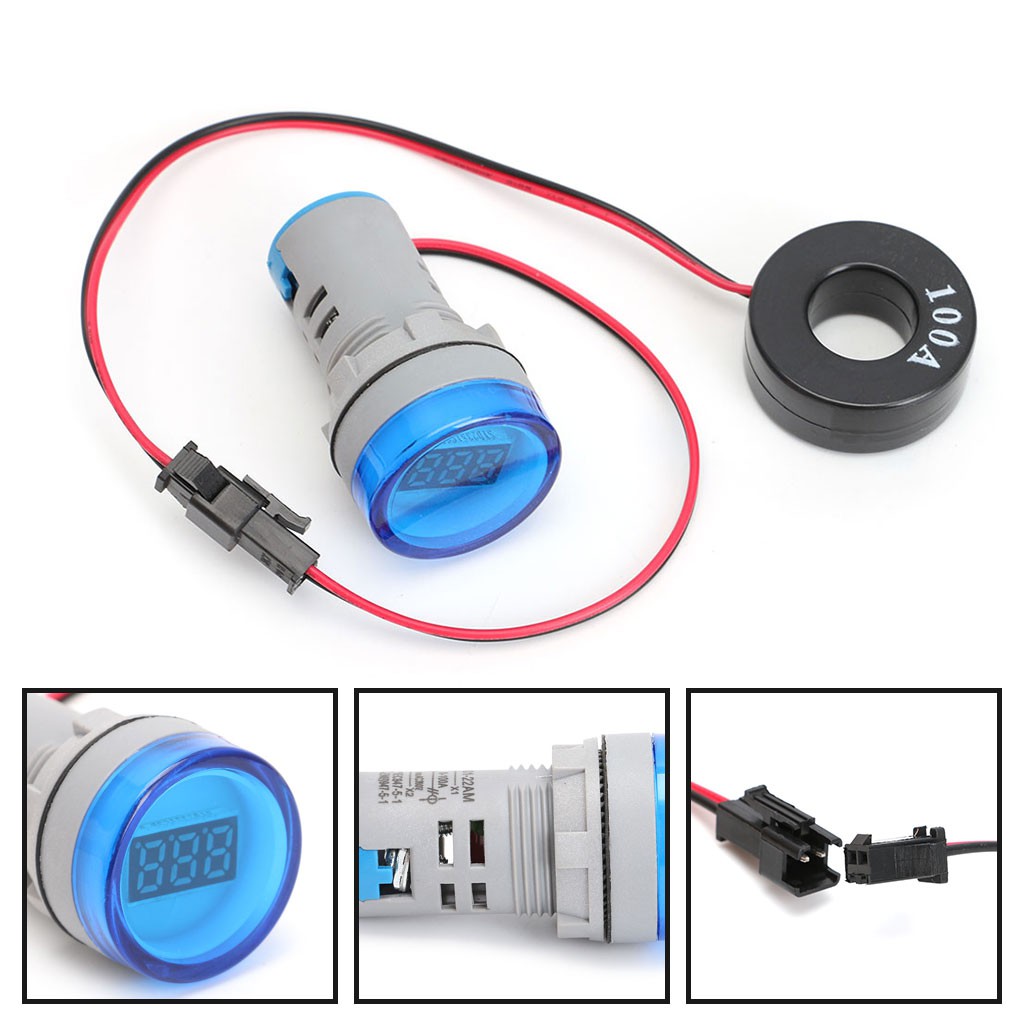 Ampe kế kỹ thuật số 22mm AC 220V 0-100A hiện thị dòng điền xoay chiều