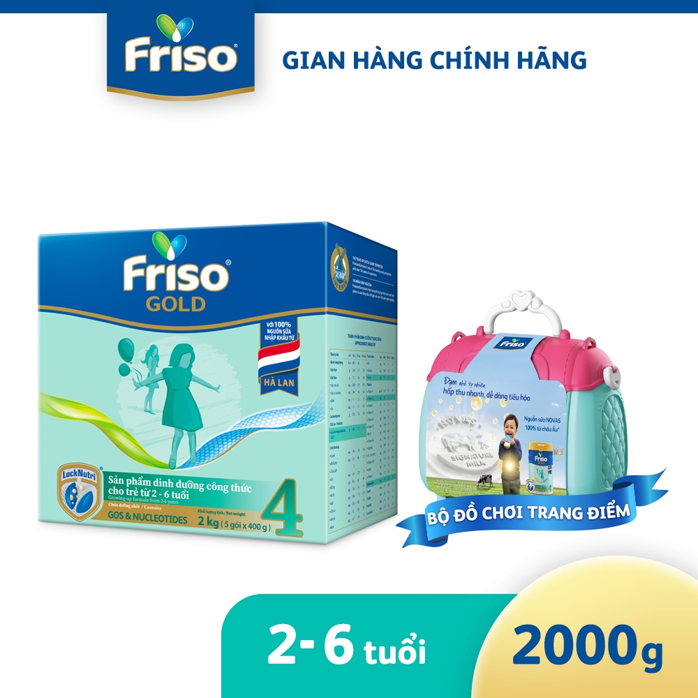 [Tặng bộ đồ chơi trang điểm] Sữa Bột Friso Gold 4 Hộp Giấy 2kg