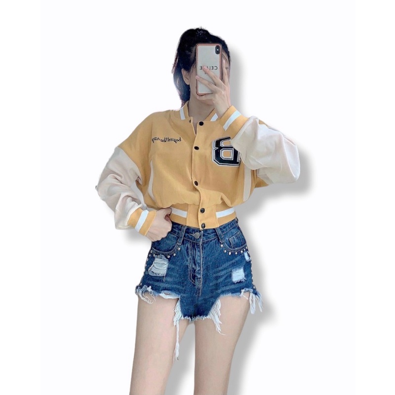 Áo Khoác Bomber Nữ Cúc Bấm Da Lộn Lên Form Chuẩn Hình - CLITUS FASHION