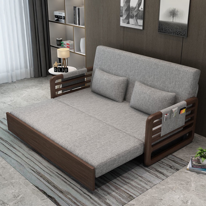 Sofa Giường Gỗ Cao Cấp, Giường Sofa Thông Minh Gấp Gọn Đa Năng Có Ngăn Đựng Đồ