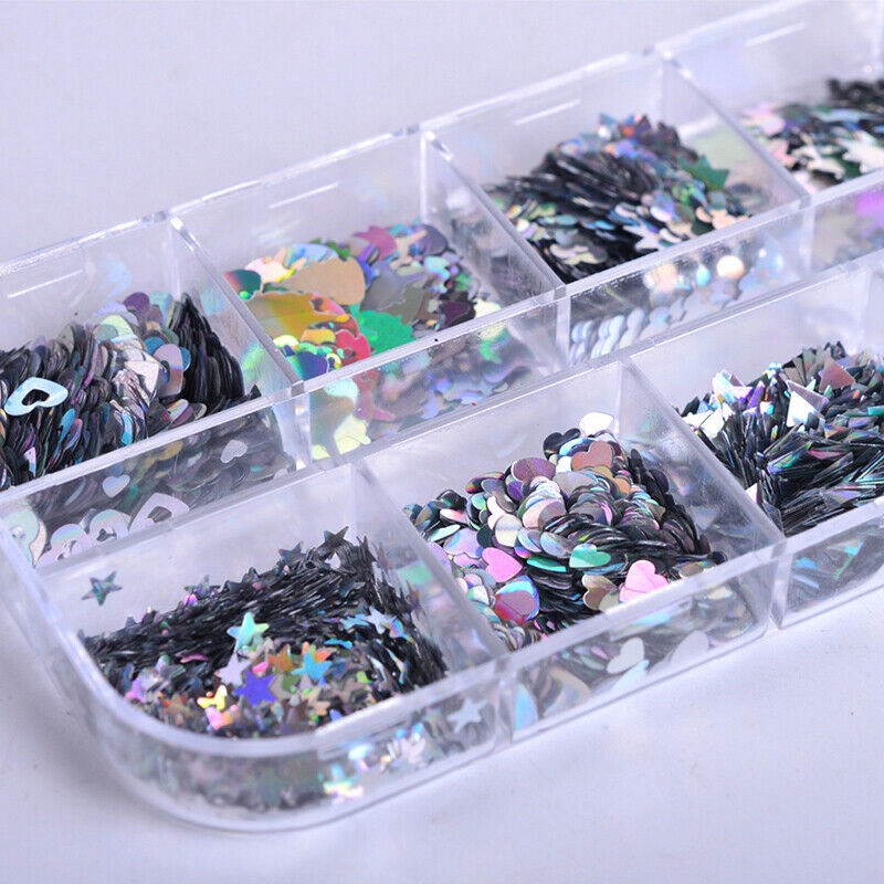 Set 12 Hộp Sequin Lấp Lánh Dùng Để Trang Trí Móng Nghệ Thuật