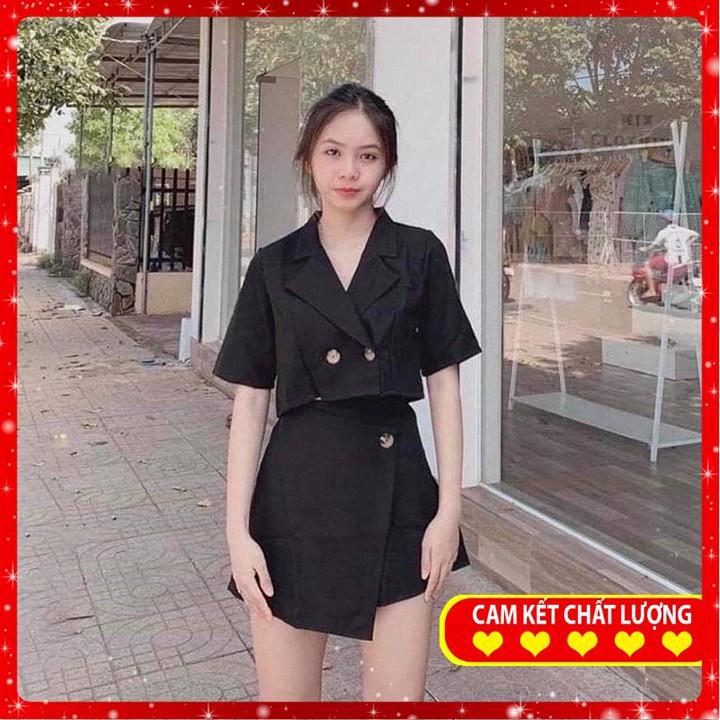 Áo Croptop💦Set Vest💦[FREESHIP]💦 Set áo vest croptop + chân váy chữ A xếp TẶNG KÈM TẤT CAO CỔ HÀN QUỐC CỰC ĐẸP Mã VFC09