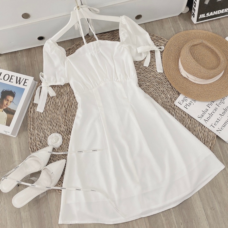 Váy Cổ Yếm Tay Nơ 2 Màu Siêu Xinh Có Ảnh Thật Kèm Video | BigBuy360 - bigbuy360.vn