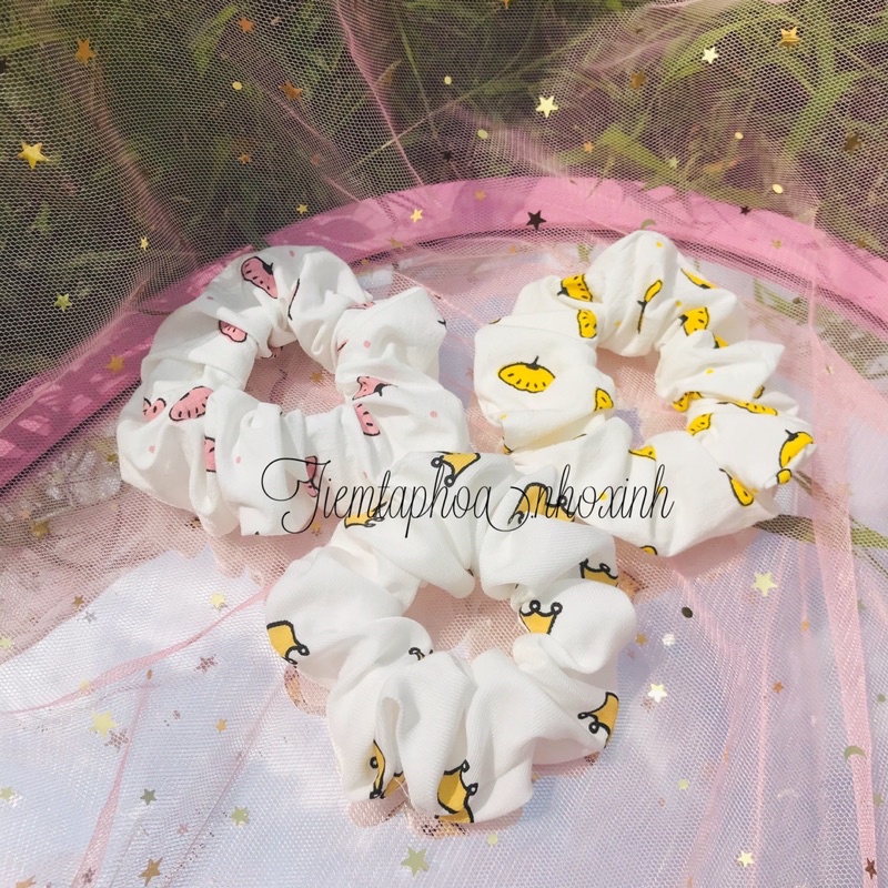 Srunchies buộc tóc hoạ tiết hoa quả cute hot trend