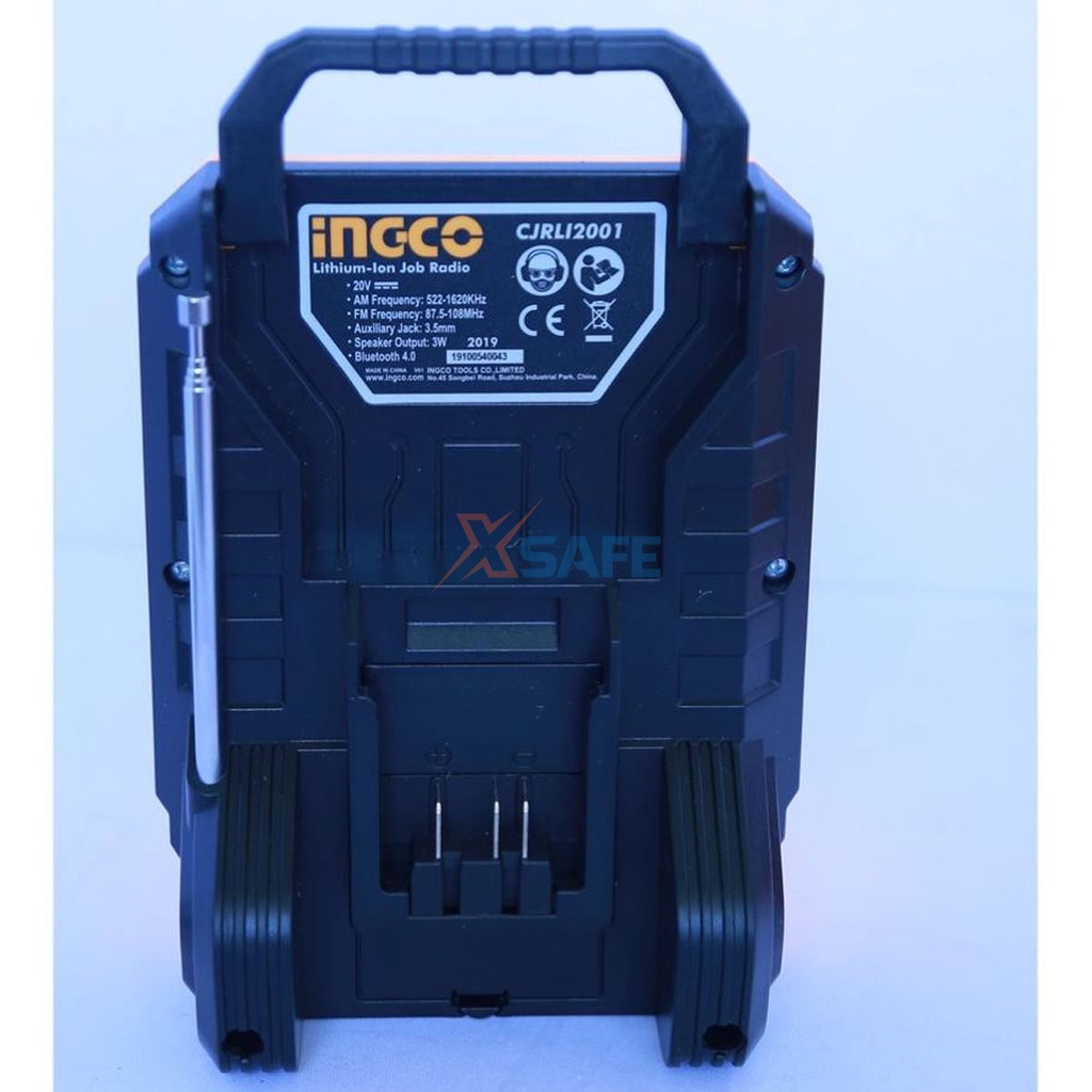 Radio công trường dùng pin 20V INGCO CJRLI2001 Loa Bluetooth 4.0 Tay cầm phụ 3,5mm, đầu ra loa 3W, chưa bao gồm pin sạc